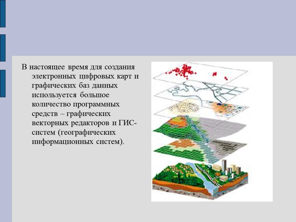 В настоящее время для создания электронных цифровых карт и графических баз данных используется большое